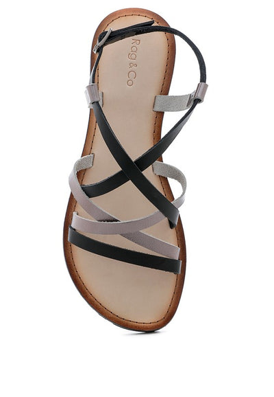 JUNEY - STRAPPY FLAT LEATHER SANDALS for women