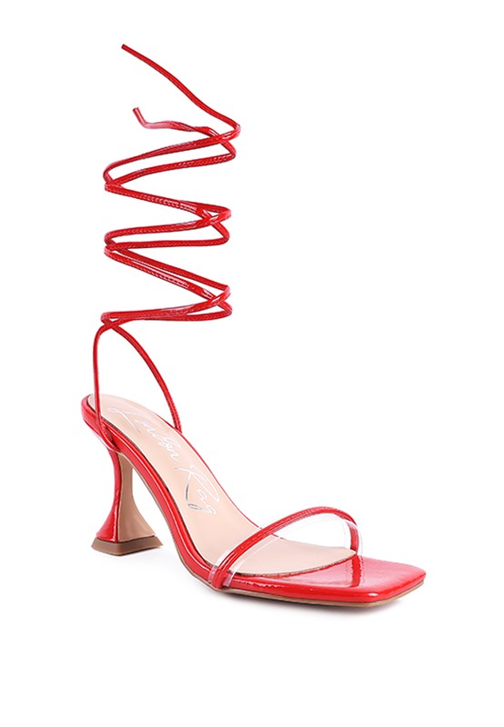 Berrina - Red SPOOL HEELED LACE UP SANDAL for Women