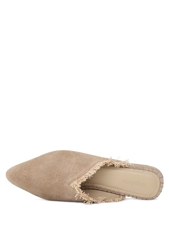 MOLLY FRAYED LEATHER MULES For Women - Ashour Shoes