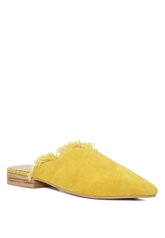 MOLLY FRAYED LEATHER MULES For Women - Ashour Shoes