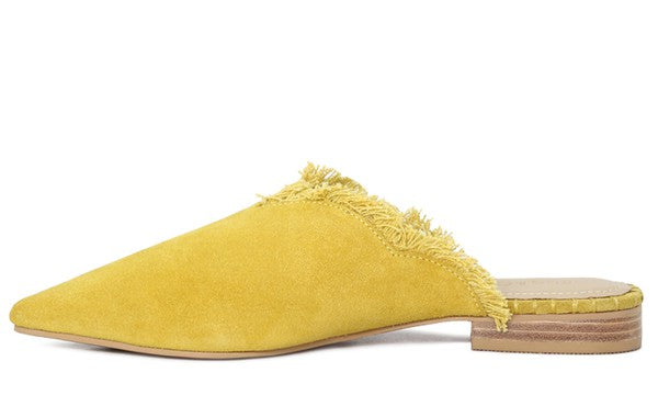 MOLLY FRAYED LEATHER MULES For Women - Ashour Shoes