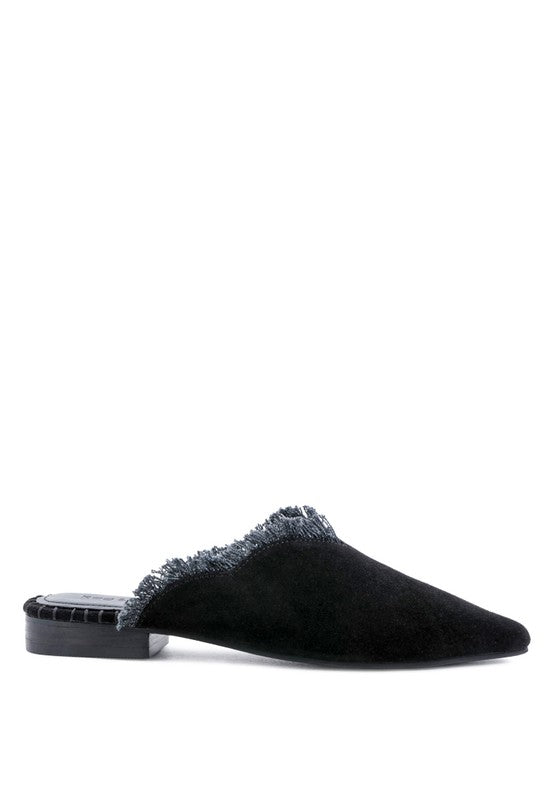 MOLLY FRAYED LEATHER MULES For Women - Ashour Shoes