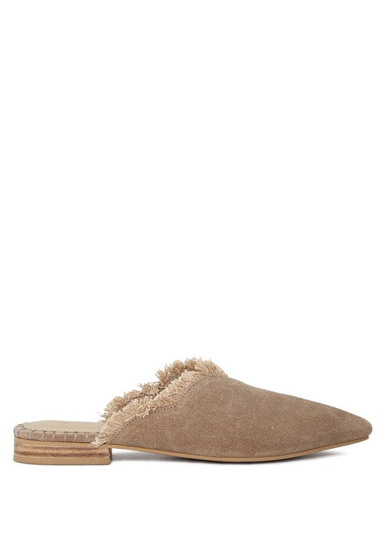 MOLLY FRAYED LEATHER MULES For Women - Ashour Shoes