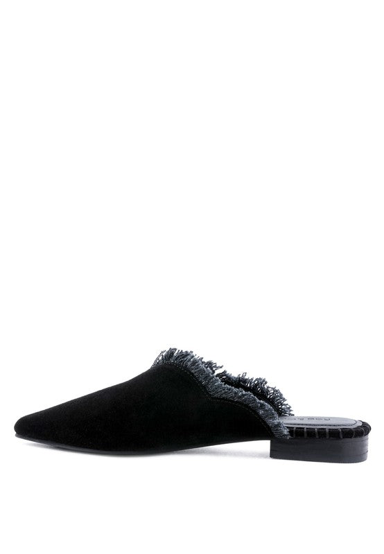 MOLLY FRAYED LEATHER MULES For Women - Ashour Shoes