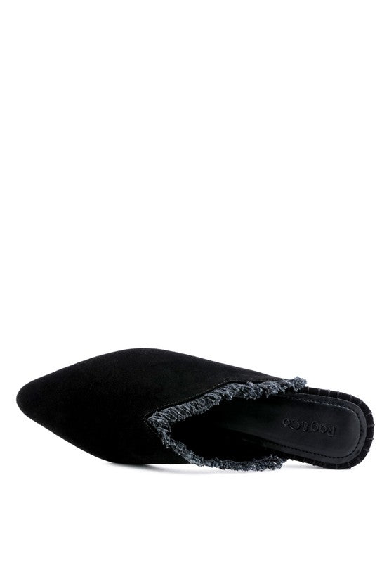 MOLLY FRAYED LEATHER MULES For Women - Ashour Shoes