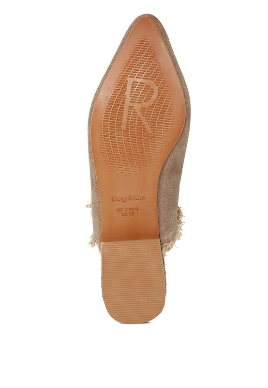 MOLLY FRAYED LEATHER MULES For Women - Ashour Shoes