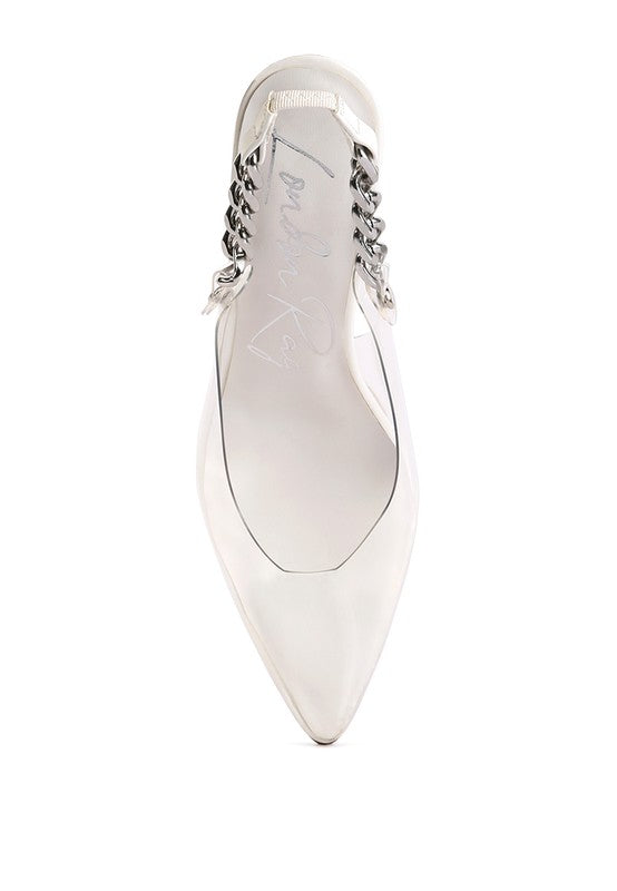 GODDESS HEELED CLEAR CHAIN SLINGBACK Pumps for women