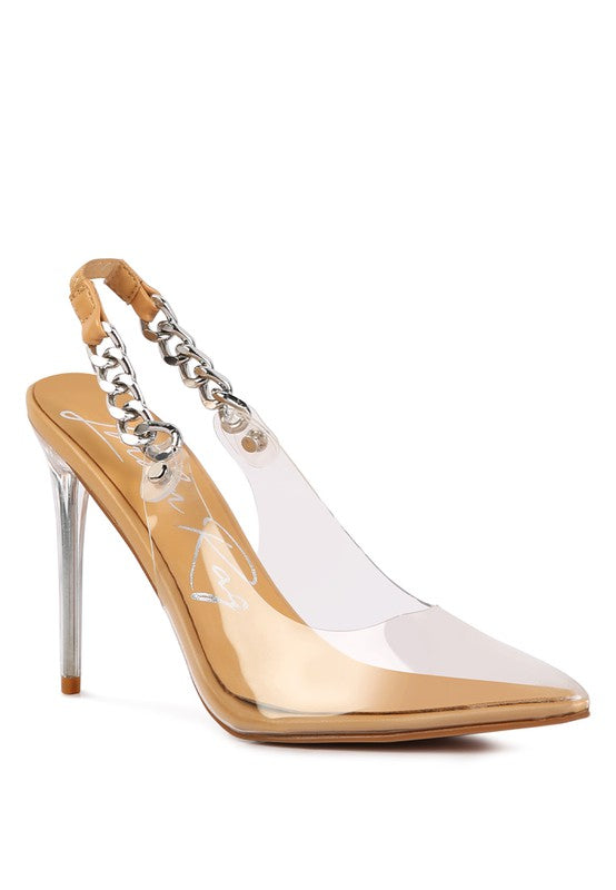 GODDESS HEELED CLEAR CHAIN SLINGBACK Pumps for women - Ashour Shoes