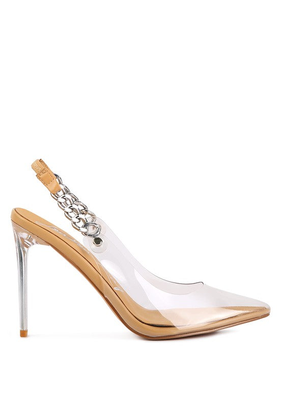 GODDESS HEELED CLEAR CHAIN SLINGBACK Pumps for women - Ashour Shoes