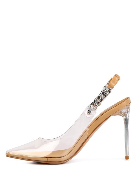 GODDESS HEELED CLEAR CHAIN SLINGBACK Pumps for women