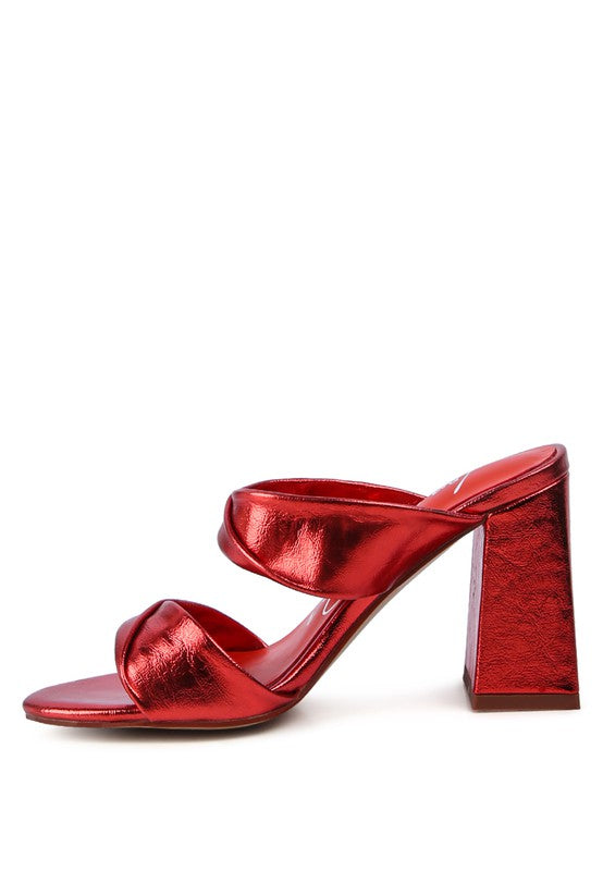 Red MESS - Red HIGH HEELED BLOCK SANDALs for women - Ashour Shoes