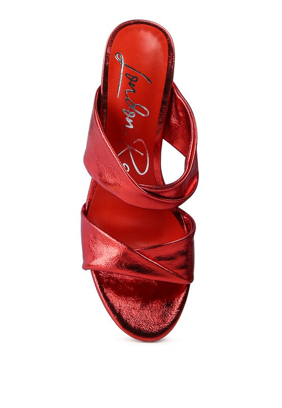 Red MESS - Red HIGH HEELED BLOCK SANDALs for women - Ashour Shoes