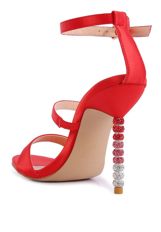 LAWSUIT - RHINESTONE BALL HEEL SATIN SANDALS for women - Ashour Shoes