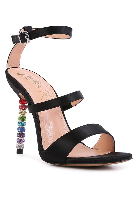 LAWSUIT - RHINESTONE BALL HEEL SATIN SANDALS for women - Ashour Shoes