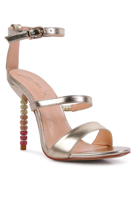 LAWSUIT - RHINESTONE BALL HEEL SATIN SANDALS for women - Ashour Shoes