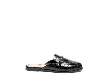 BEGONIA BUCKLED FAUX LEATHER CROC MULES For Women