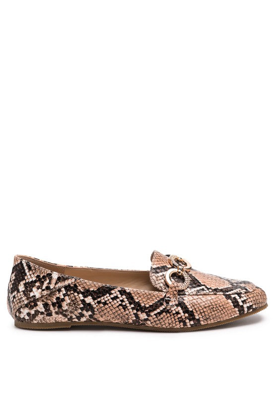 Londra - crocodile pattern TEXTURED METAL Buckle LOAFERS for women - Ashour Shoes