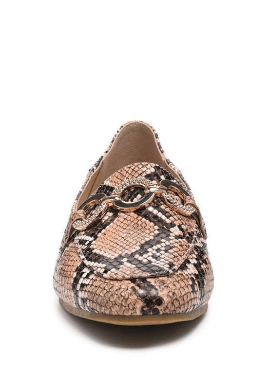 Londra - crocodile pattern TEXTURED METAL Buckle LOAFERS for women - Ashour Shoes