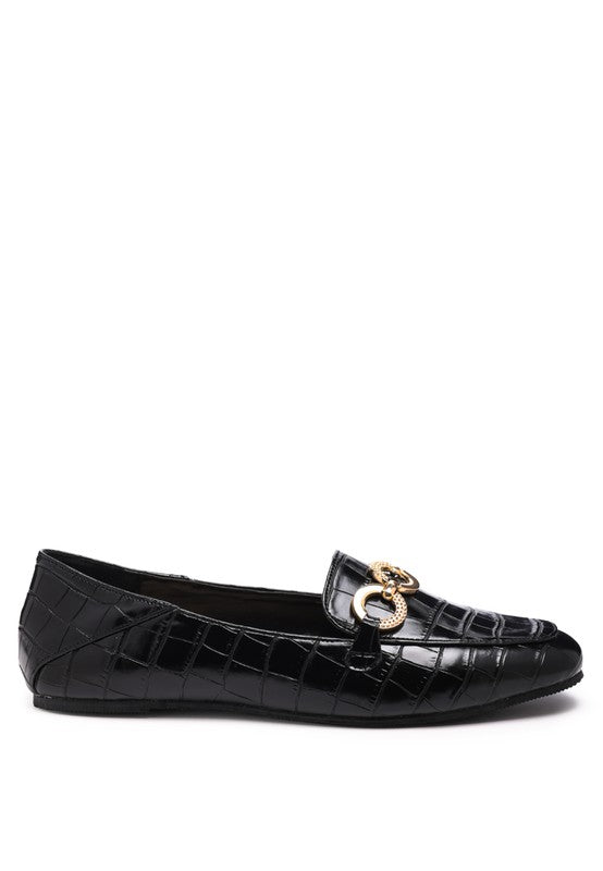 Londra - crocodile pattern TEXTURED METAL Buckle LOAFERS for women