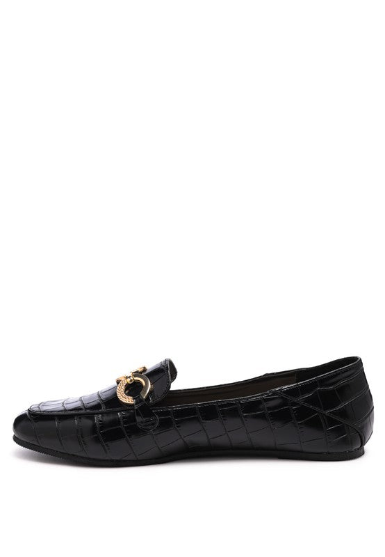 Londra - crocodile pattern TEXTURED METAL Buckle LOAFERS for women - Ashour Shoes