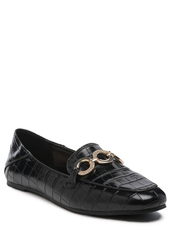 Londra - crocodile pattern TEXTURED METAL Buckle LOAFERS for women