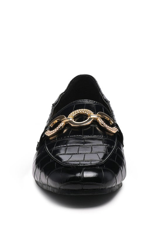 Londra - crocodile pattern TEXTURED METAL Buckle LOAFERS for women