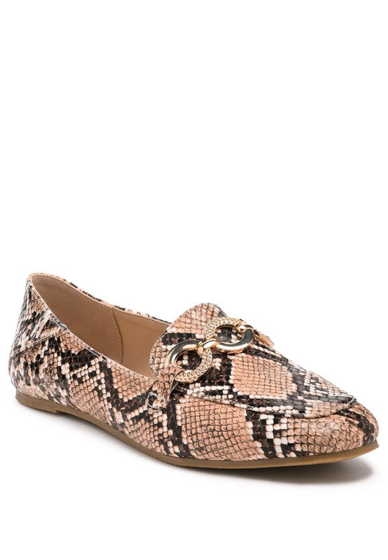 Londra - crocodile pattern TEXTURED METAL Buckle LOAFERS for women - Ashour Shoes