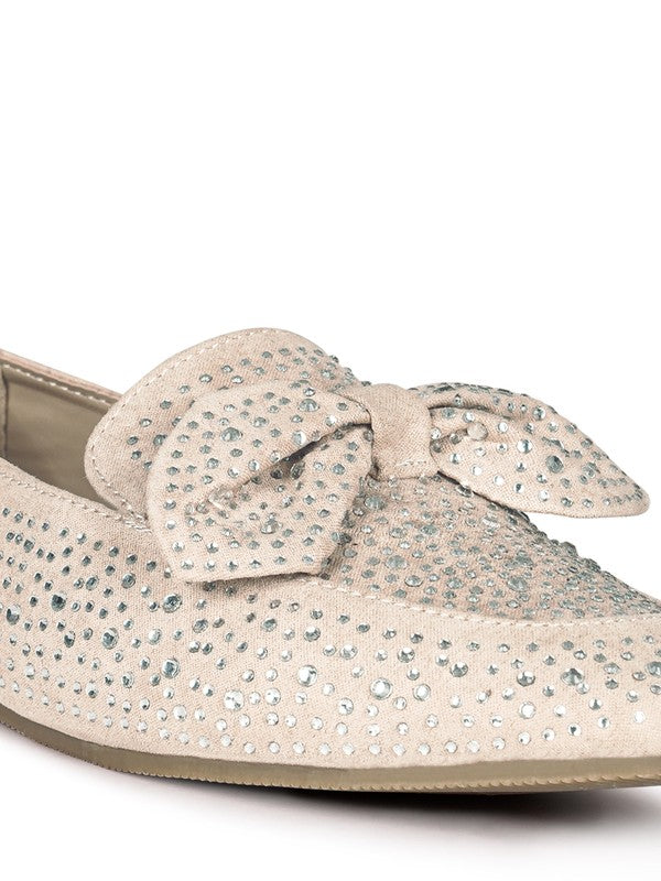 DROPS - EMBELLISHED CASUAL BOW Suede LOAFERS for women
