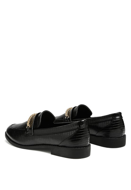 Vouze - Low Block Loafers for women Adorned With Golden Chain