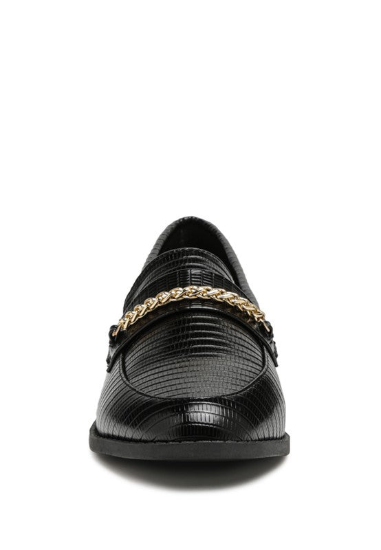 Vouze - Low Block Loafers for women Adorned With Golden Chain - Ashour Shoes