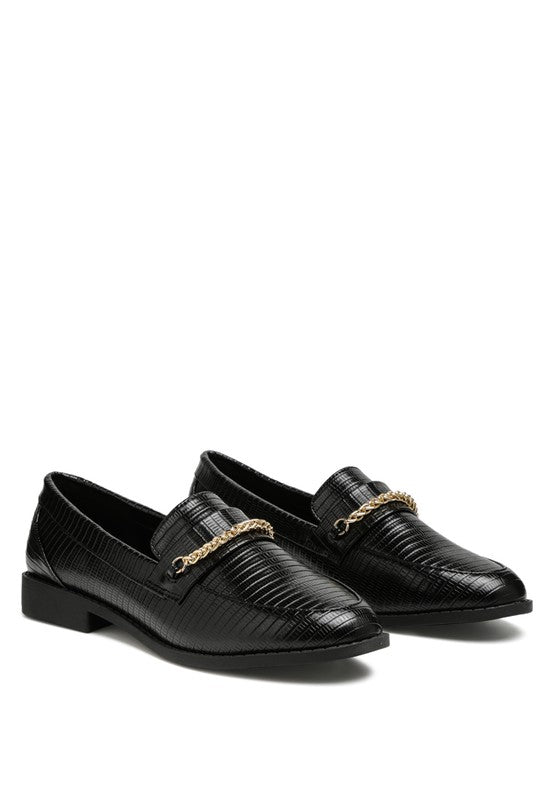 Vouze - Low Block Loafers for women Adorned With Golden Chain - Ashour Shoes