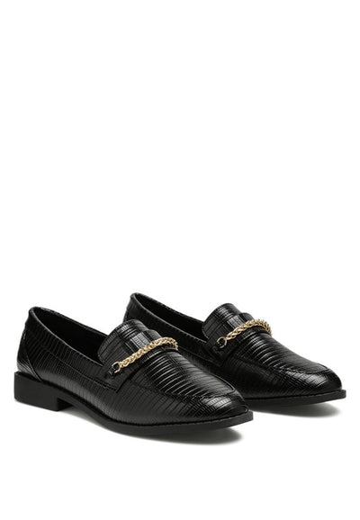 Vouze - Low Block Loafers for women Adorned With Golden Chain