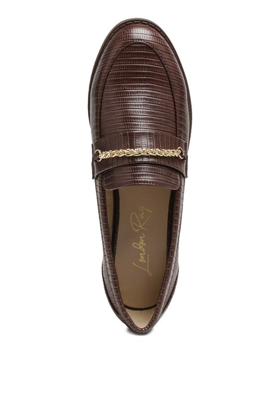 Vouze - Low Block Loafers for women Adorned With Golden Chain