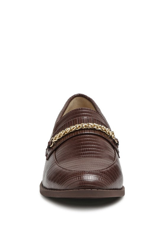 Vouze - Low Block Loafers for women Adorned With Golden Chain - Ashour Shoes