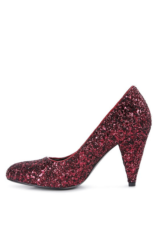 Sugar Plum - Glitter Conical Heel Pumps for women - Ashour Shoes