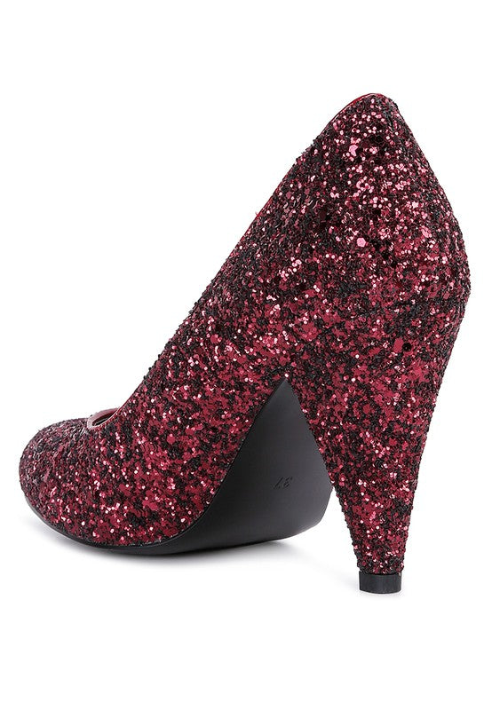 Sugar Plum - Glitter Conical Heel Pumps for women - Ashour Shoes