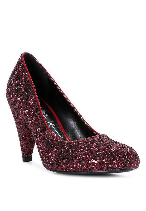 Sugar Plum - Glitter Conical Heel Pumps for women - Ashour Shoes