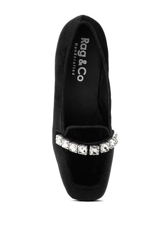 Malevento - Handcrafted Velvet Diamante Loafers For Women