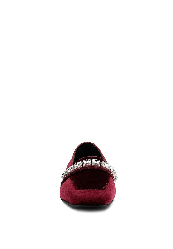 Malevento - Handcrafted Velvet Diamante Loafers For Women