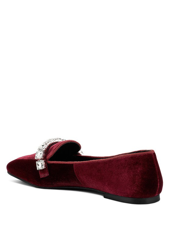 Malevento - Handcrafted Velvet Diamante Loafers For Women