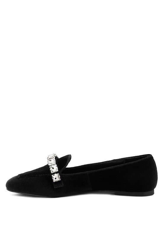 Malevento - Handcrafted Velvet Diamante Loafers For Women