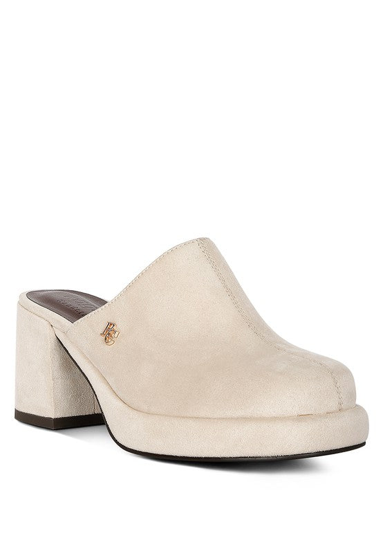 LAU - Suede Heeled Mule Sandals For Women - Ashour Shoes