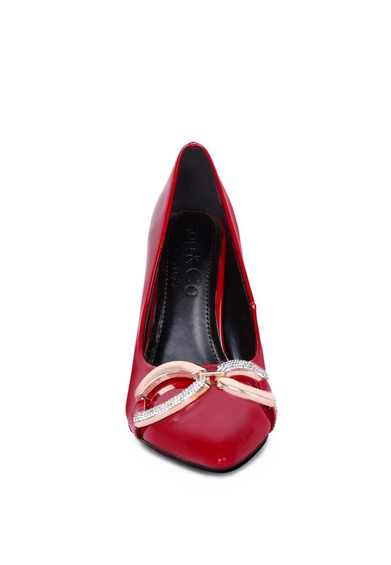 COCKTAIL - Buckle Embellished Red Stiletto Pump Heels For Women