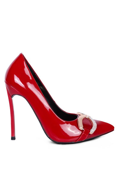 COCKTAIL - Buckle Embellished Red Stiletto Pump Heels For Women