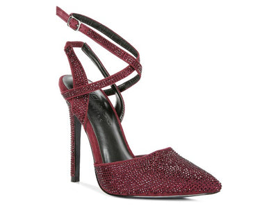 CHARMER - Red Rhinestone Stiletto Sandals For Women