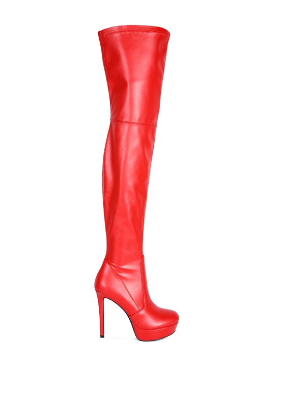 Marvel - Red Faux Leather High Heeled Long Boots for women