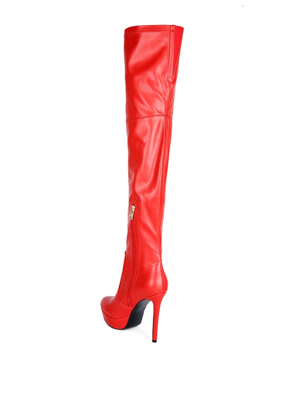 Marvel - Red Faux Leather High Heeled Long Boots for women