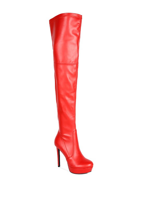 Marvel - Red Faux Leather High Heeled Long Boots for women - Ashour Shoes