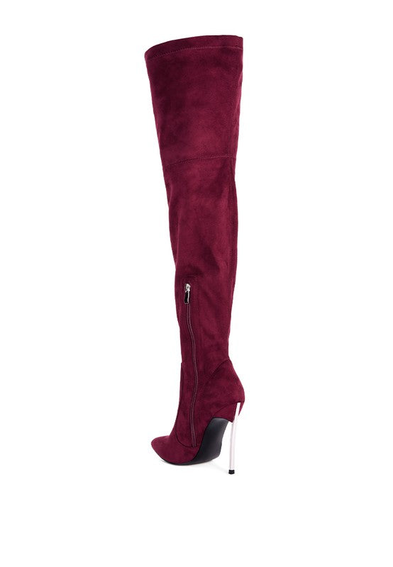 netts - Red Stretch Suede Micro High Knee Boots for women - Ashour Shoes