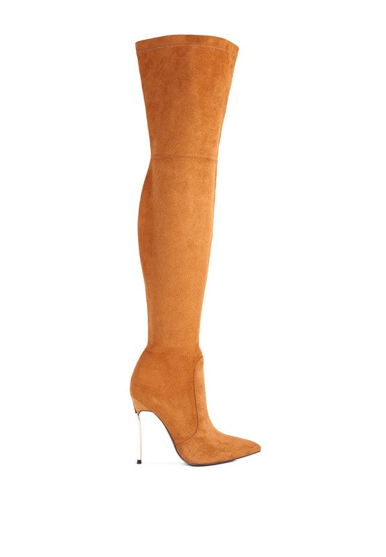 netts - Red Stretch Suede Micro High Knee Boots for women